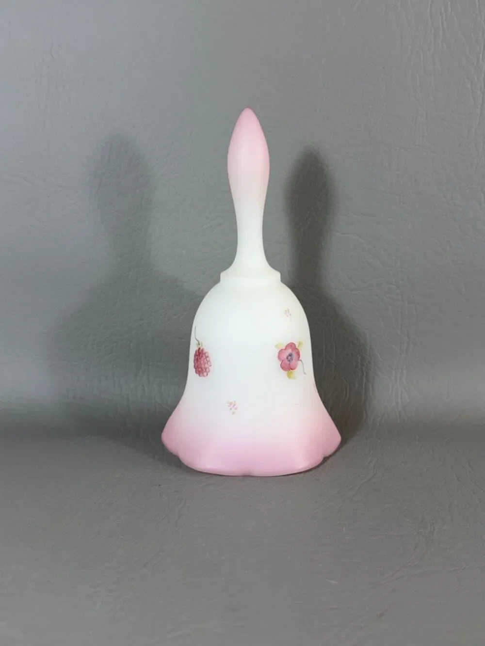Vintage Fenton Art Glass Bell Hand-Painted Floral Signed C. Smith Pink Satin